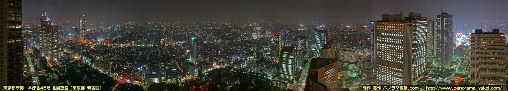 東京都庁展望室（北展望室）からのパノラマ夜景写真