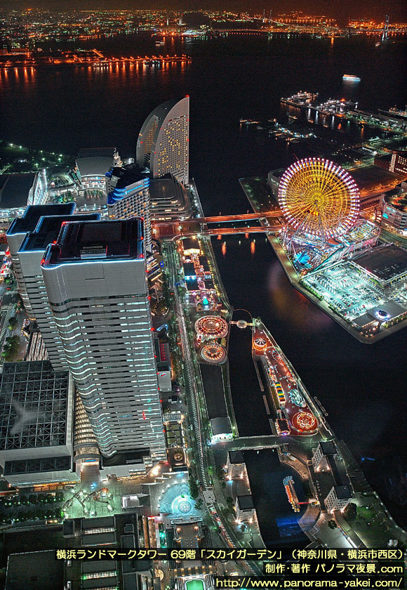 横浜ランドマークタワー69階「スカイガーデン」からのパノラマ夜景写真 （3）東方向