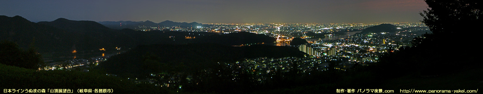 日本ラインうぬまの森「山頂展望台」からのパノラマ夜景写真